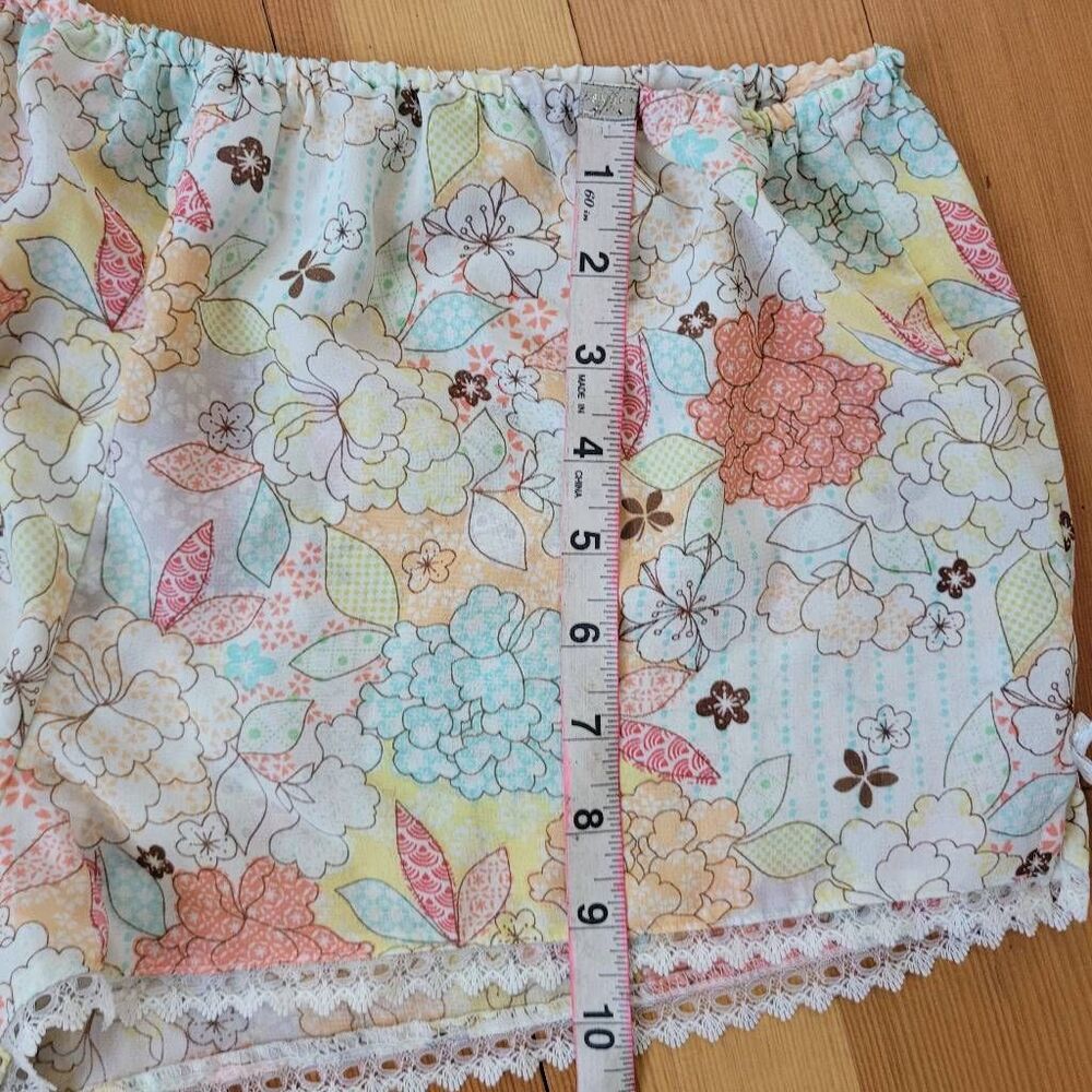 Vintage Y2K large floral pajama set babydoll cut top lace details bow boho maxim - Picture 8 of 14